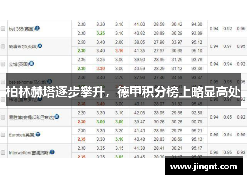 柏林赫塔逐步攀升，德甲积分榜上略显高处